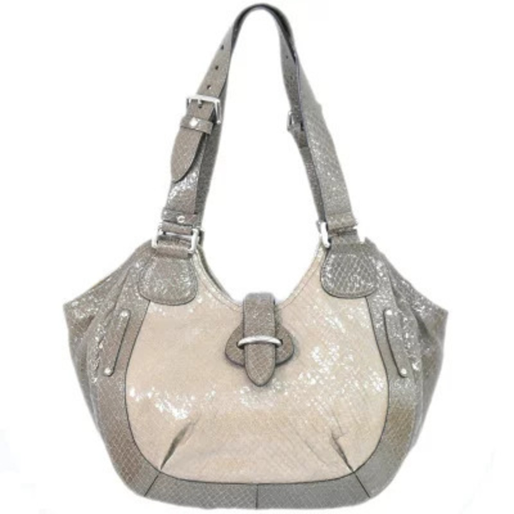 Celine Python Leather Shoulder Bag Tote Greige Gray